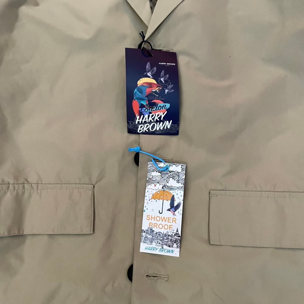 Harry Brown Men's Single Breasted Trench Raincoat Coat in Stone | Size M NEW - Picture 12 of 12